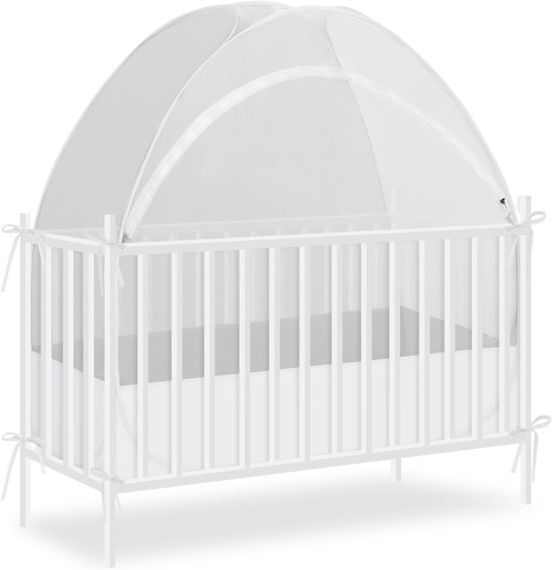 Akiky Large Pop Up Mosquito Net Crib Tent to Keep Baby from Climbing Out Baby Girl Netting Cover Canopy for Naps at Home&Traveling(White) - Image 1